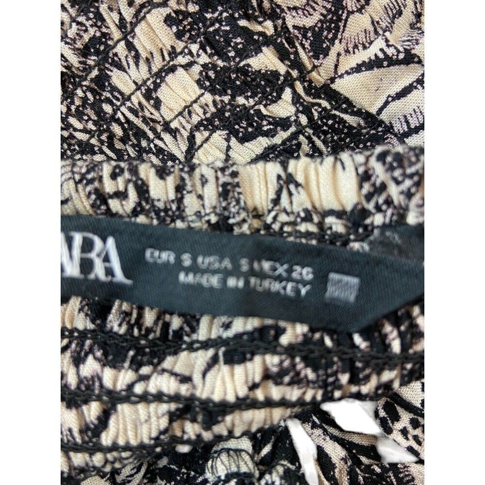Zara Womens Mini Dress S Black White Floral Flutter Sleeve Flowy 9878/249 NWT - Picture 6 of 6